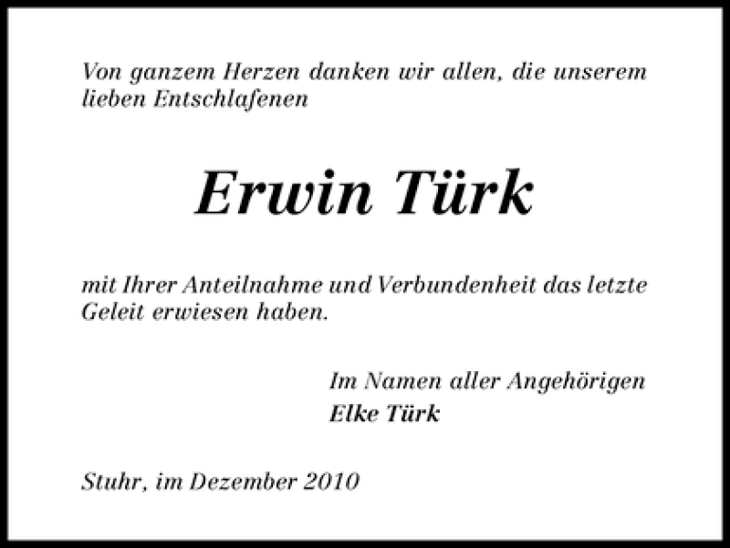 Traueranzeige von Erwin Türk von WESER-KURIER