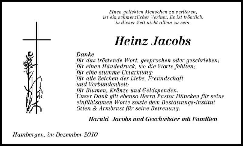 Traueranzeige von Heinz Jacobs von WESER-KURIER