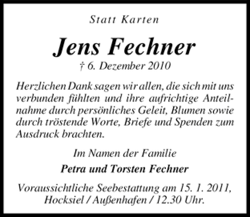 Traueranzeige von Jens Fechner von WESER-KURIER