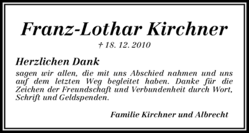 Traueranzeige von Franz-Lothar Kirchner von WESER-KURIER