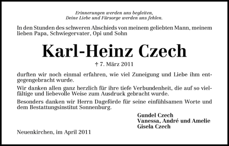 Traueranzeige von Karl-Heinz Czech von WESER-KURIER