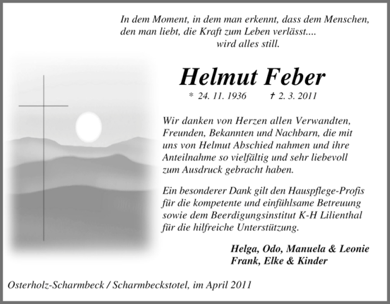 Traueranzeige von Helmut Feber von WESER-KURIER