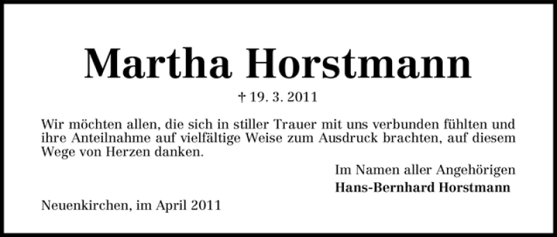 Traueranzeige von Martha Horstmann von WESER-KURIER