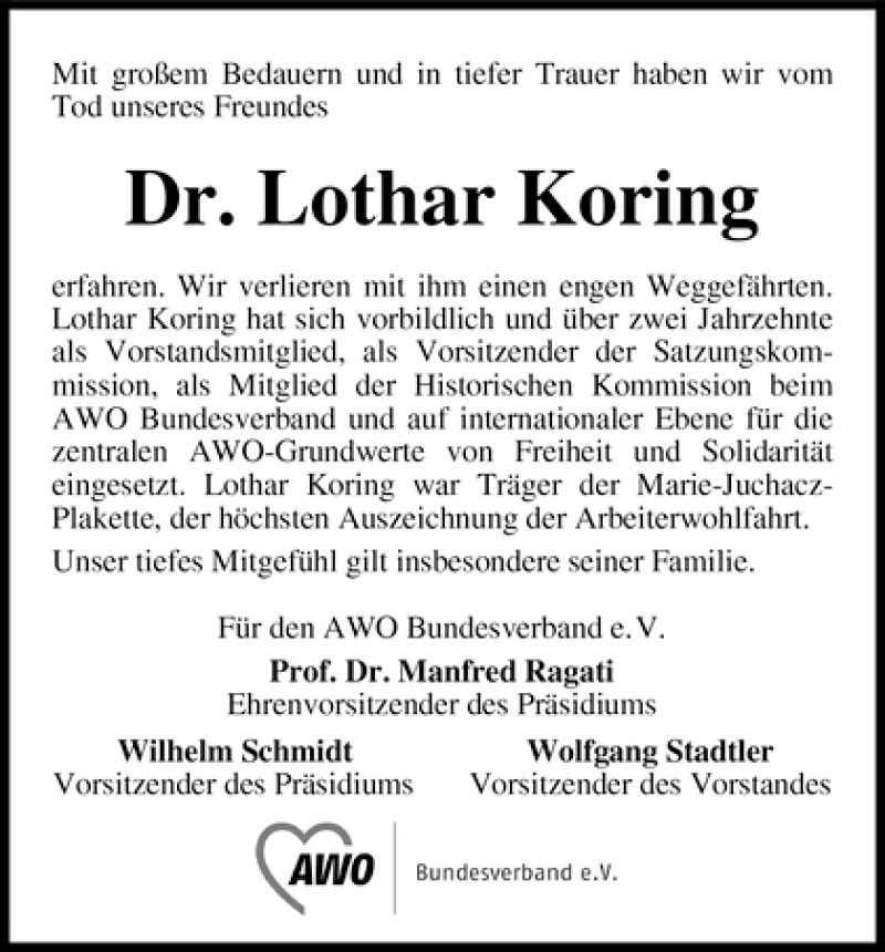 Traueranzeige von Lothar Koring von WESER-KURIER
