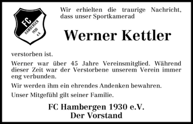 Traueranzeige von Werner Kettler von WESER-KURIER