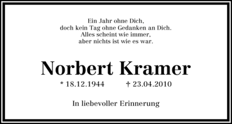  Traueranzeige für Norbert Kramer vom 23.04.2011 aus WESER-KURIER