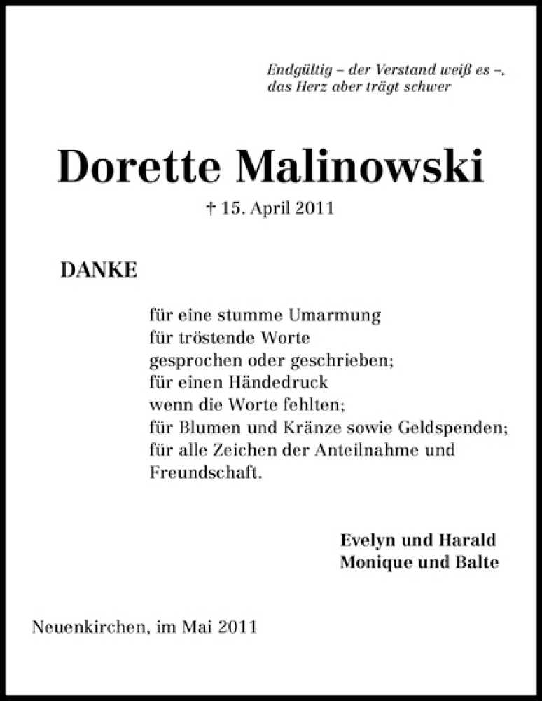 Traueranzeige von Dorette Malinowski von WESER-KURIER