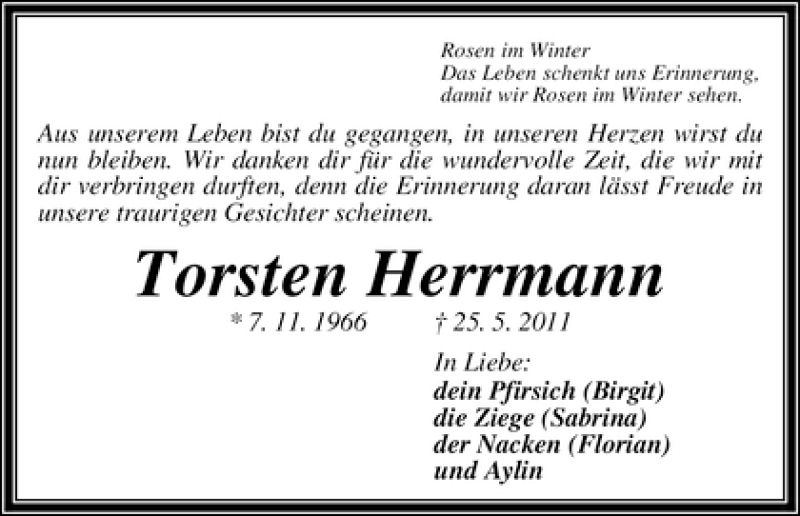  Traueranzeige für Torsten Herrmann vom 28.05.2011 aus WESER-KURIER