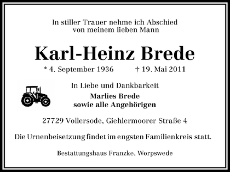Traueranzeige von Karl-Heinz Brede von WESER-KURIER