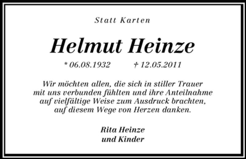 Traueranzeige von Helmut Heinze von WESER-KURIER