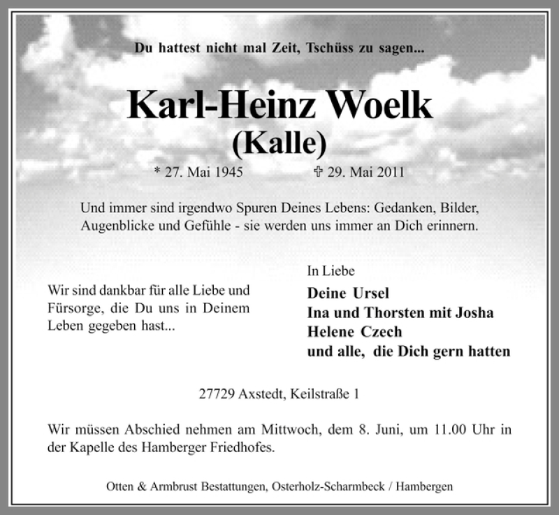 Traueranzeige von Karl-Heinz (Kalle) Woelk von WESER-KURIER