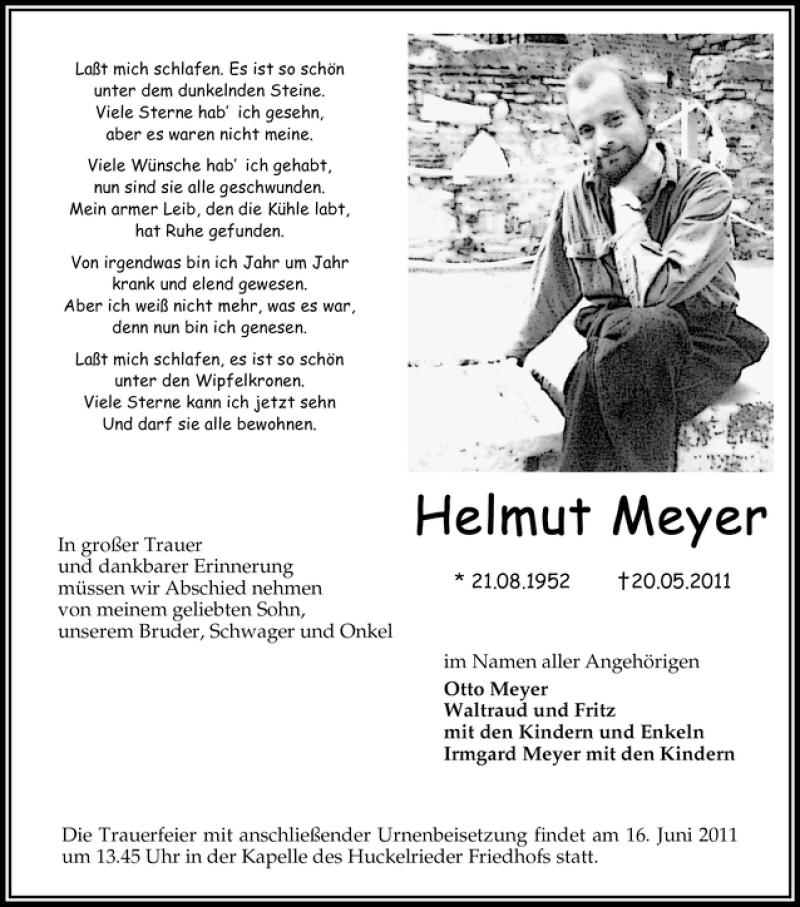 Traueranzeige von Helmut Meyer von WESER-KURIER