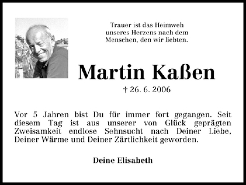  Traueranzeige für Martin Kaßen vom 25.06.2011 aus WESER-KURIER