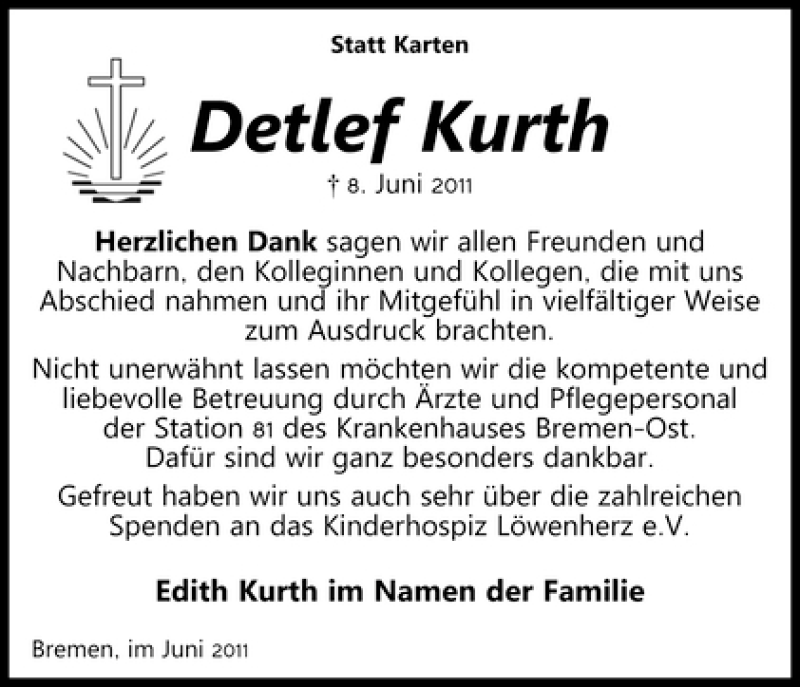 Traueranzeige von Detlef Kurth von WESER-KURIER