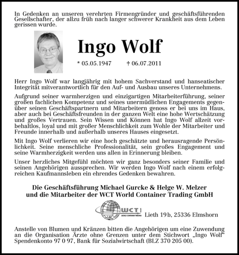 Traueranzeigen Von Ingo Wolf Trauer Gedenken