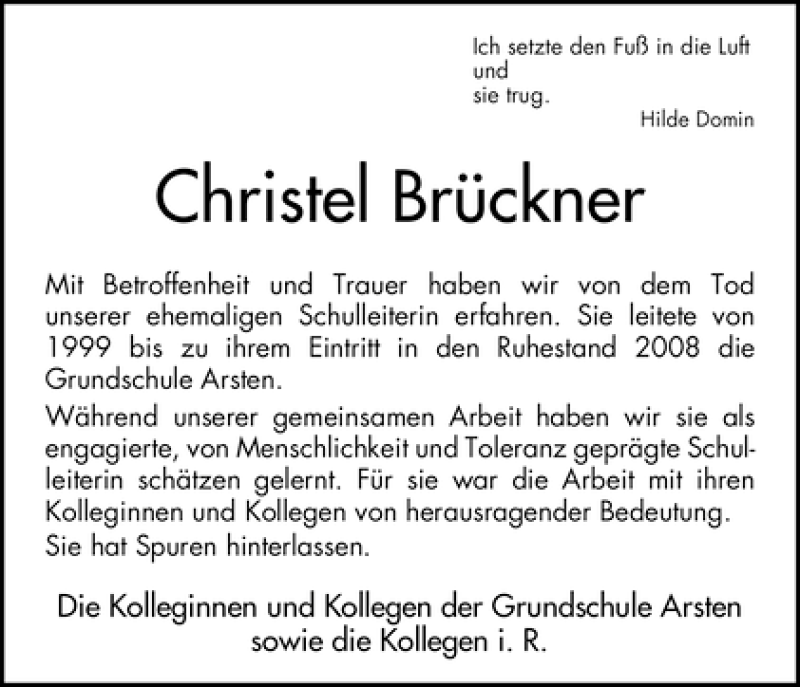 Traueranzeige von Christel Brückner von WESER-KURIER