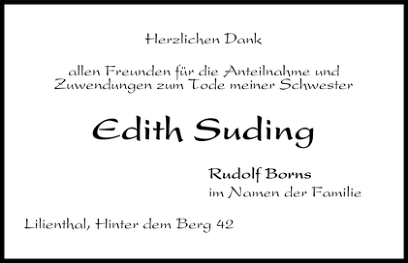 Traueranzeige von Edith Suding von WESER-KURIER