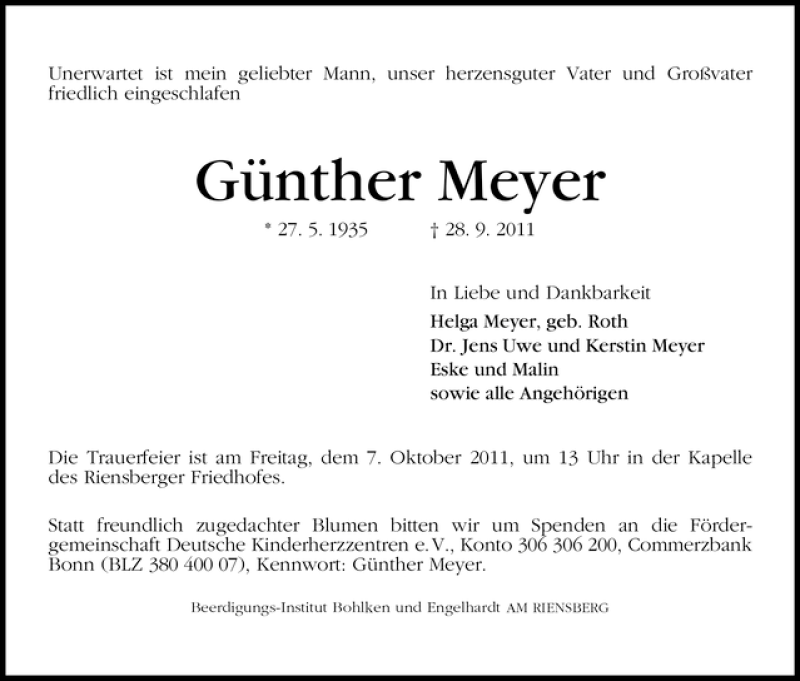  Traueranzeige für Günther Meyer vom 01.10.2011 aus WESER-KURIER