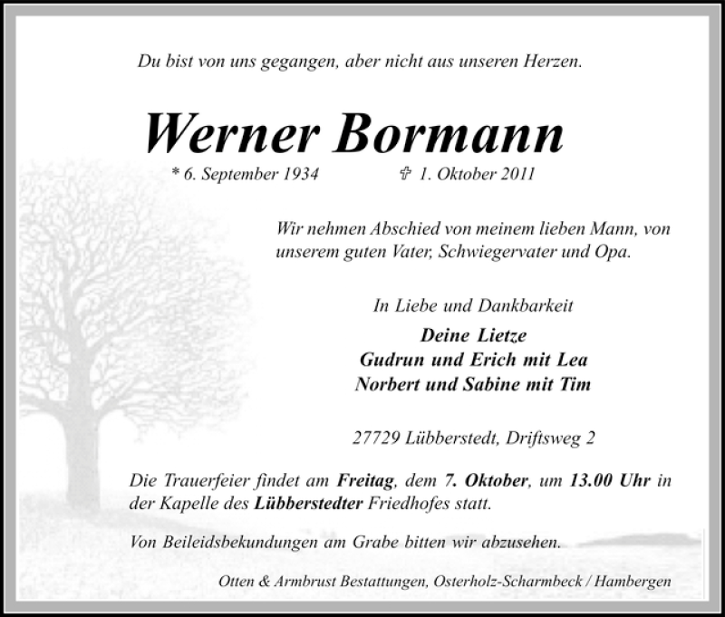 Traueranzeige von Werner Borrmann von WESER-KURIER