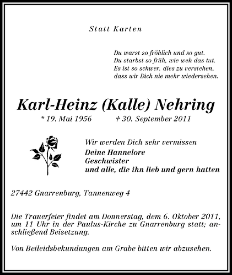 Traueranzeige von Karl-Heinz Nehring von WESER-KURIER