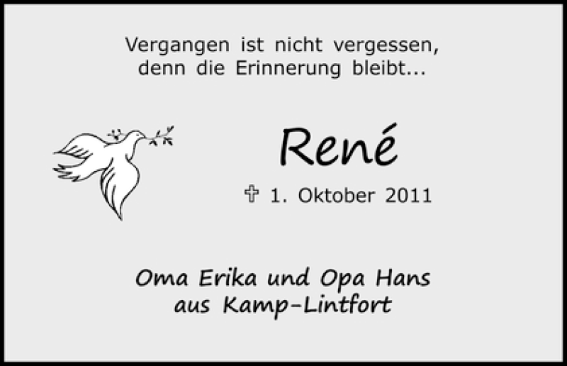  Traueranzeige für René Komm vom 05.10.2011 aus WESER-KURIER