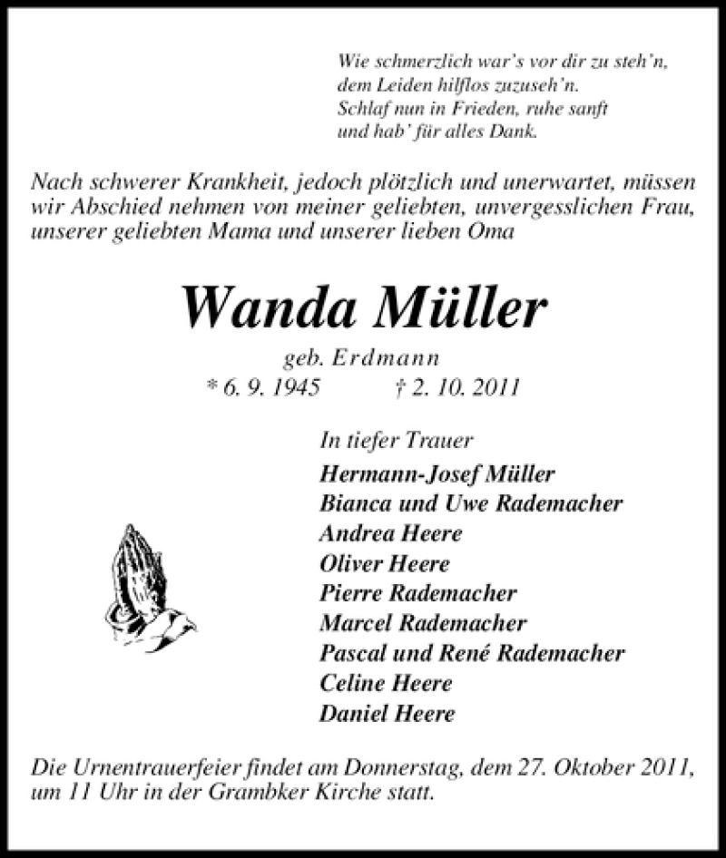 Traueranzeige von Wanda Müller von WESER-KURIER