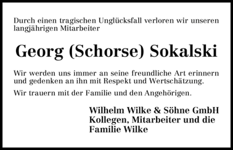 Traueranzeige von Georg Sokalski von WESER-KURIER