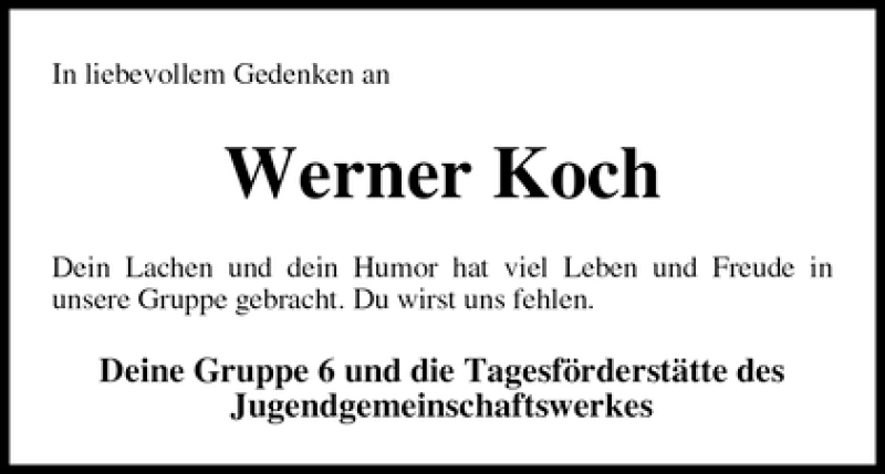 Traueranzeige von Werner Koch von WESER-KURIER