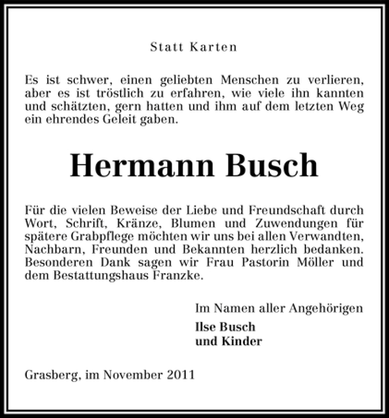 Traueranzeige von Hermann Busch von WESER-KURIER