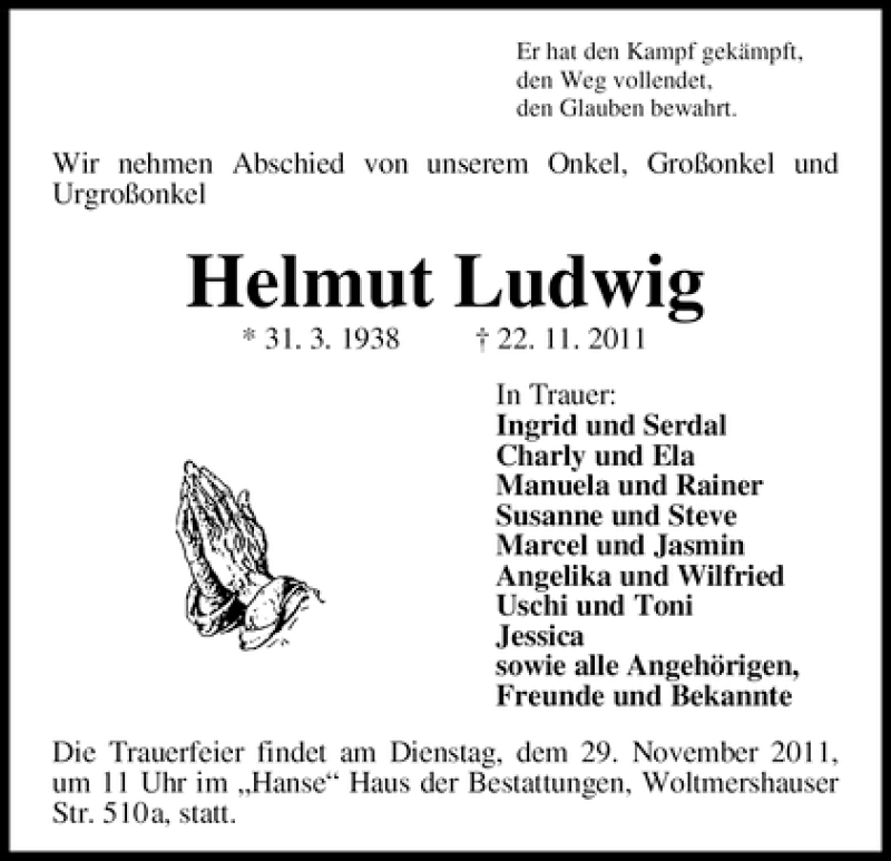 Traueranzeige von Helmut Ludwig von WESER-KURIER