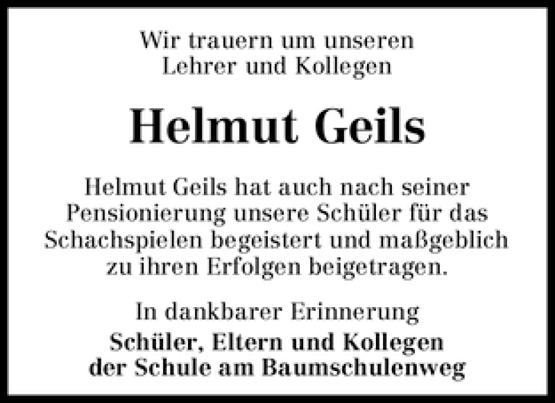 Traueranzeige von Helmut Geils von WESER-KURIER