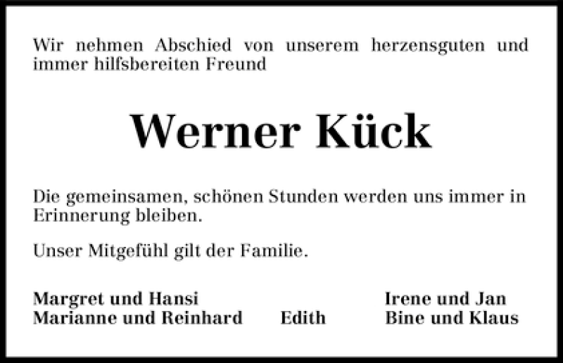 Traueranzeige von Werner Kück von WESER-KURIER