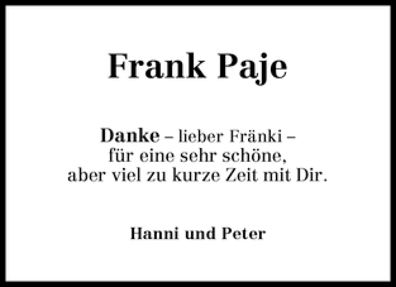 Traueranzeige von Frank Paje von WESER-KURIER