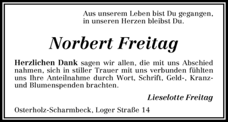 Traueranzeige von Norbert Freitag von WESER-KURIER