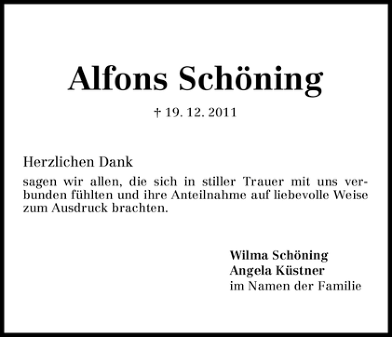 Traueranzeige von Alfons Schöning von WESER-KURIER