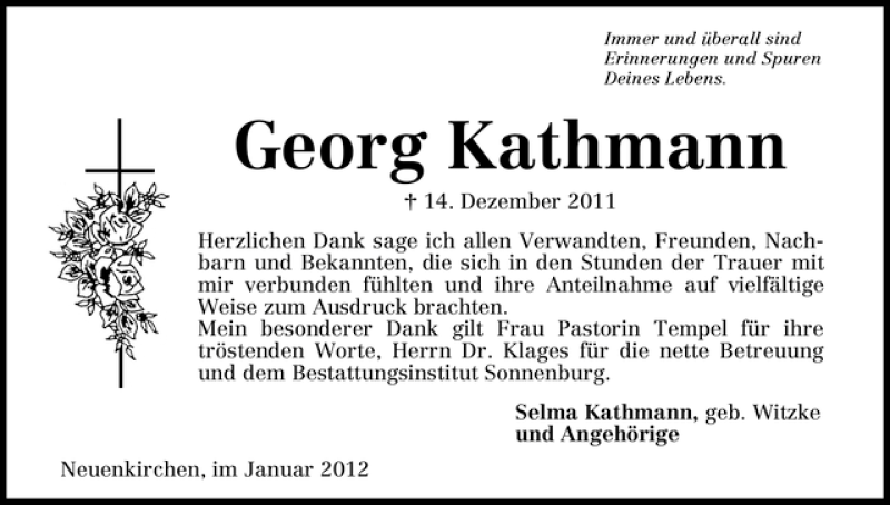 Traueranzeige von Georg Kathmann von WESER-KURIER