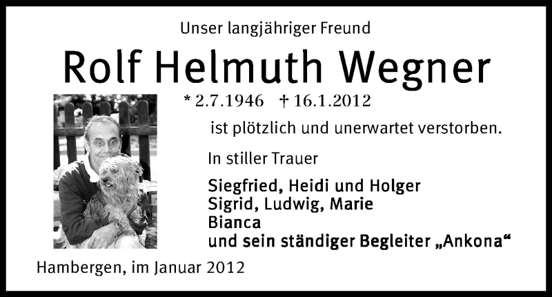 Traueranzeige von Rolf Helmuth Wegner von WESER-KURIER