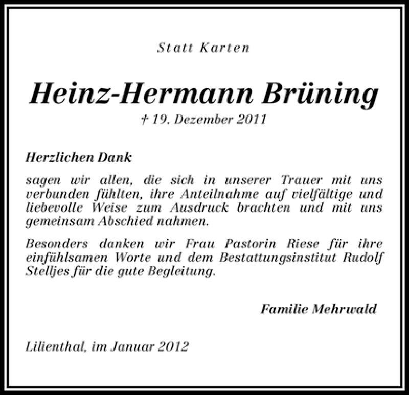 Traueranzeige von Heinz-Hermann Brüning von WESER-KURIER