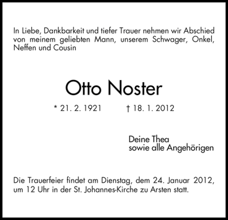 Traueranzeige von Otto Noster von WESER-KURIER