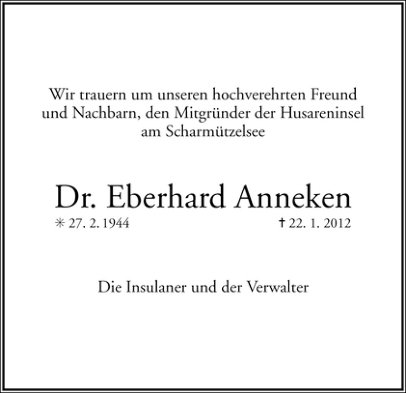  Traueranzeige für Eberhard Anneken vom 24.01.2012 aus WESER-KURIER
