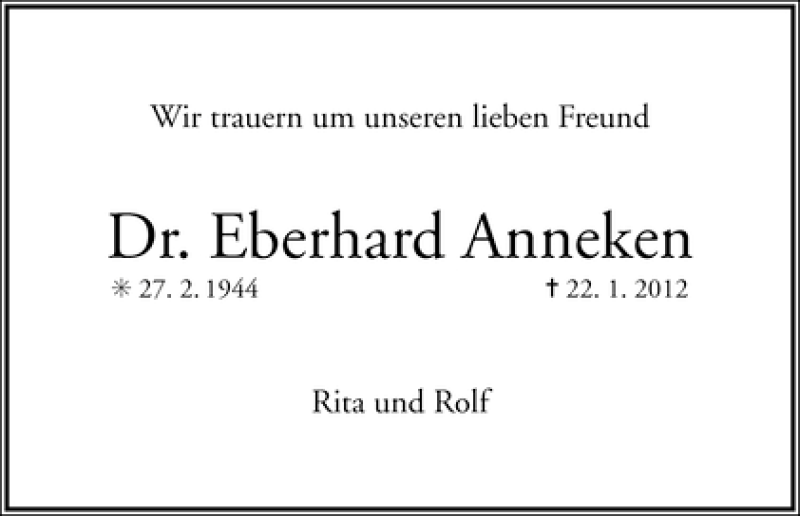  Traueranzeige für Eberhard Anneken vom 24.01.2012 aus WESER-KURIER