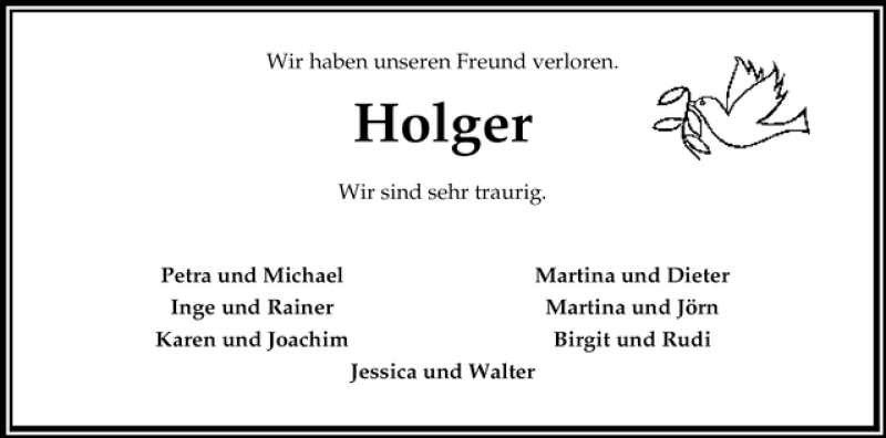  Traueranzeige für Holger Finken vom 24.01.2012 aus WESER-KURIER