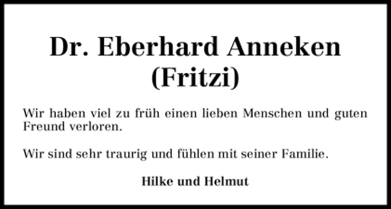 Traueranzeige von Eberhard Anneken von WESER-KURIER