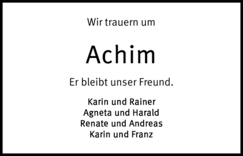  Traueranzeige für Achim Beutling vom 28.01.2012 aus WESER-KURIER