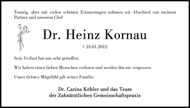  Traueranzeige für Heinz Konrad Kornau vom 28.01.2012 aus WESER-KURIER