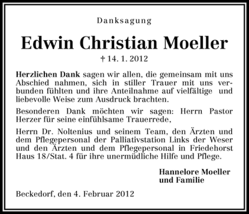  Traueranzeige für Edwin Christian Moeller vom 04.02.2012 aus WESER-KURIER