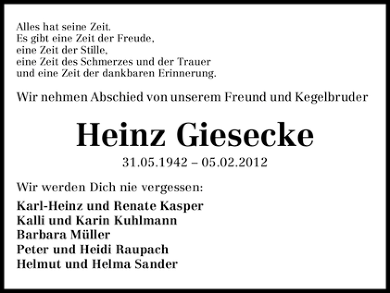 Traueranzeige von Heinz Giesecke von WESER-KURIER