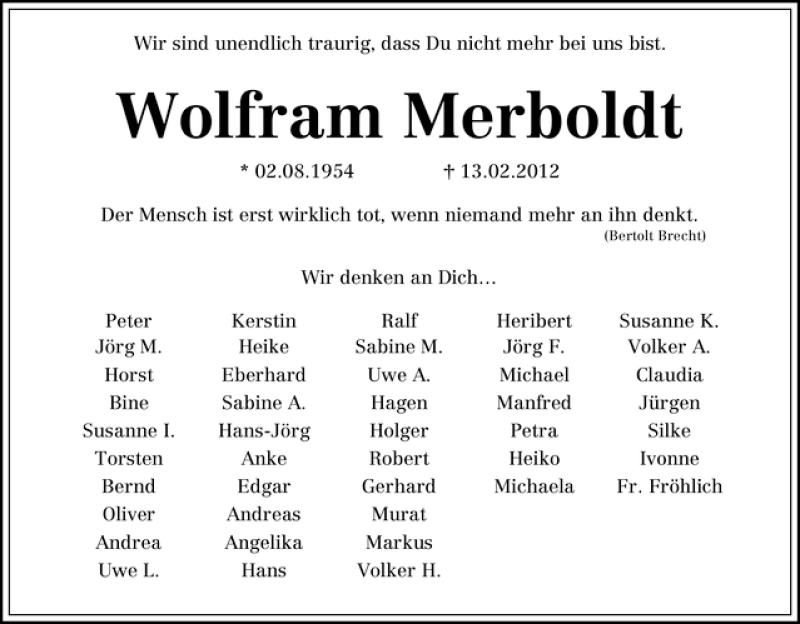 Traueranzeige von Wolfram Merboldt von WESER-KURIER