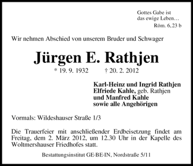Traueranzeige von Jürgen  Rathjen von WESER-KURIER