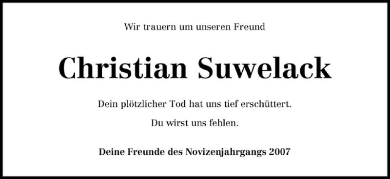 Traueranzeige von Christian Suwelack von WESER-KURIER